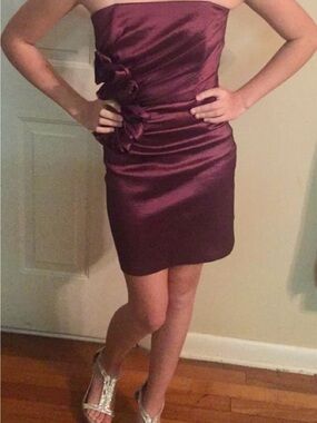 Vintage Jessica McClintock Gunne Sax Plum Strapless Rosette Dress Sz 3